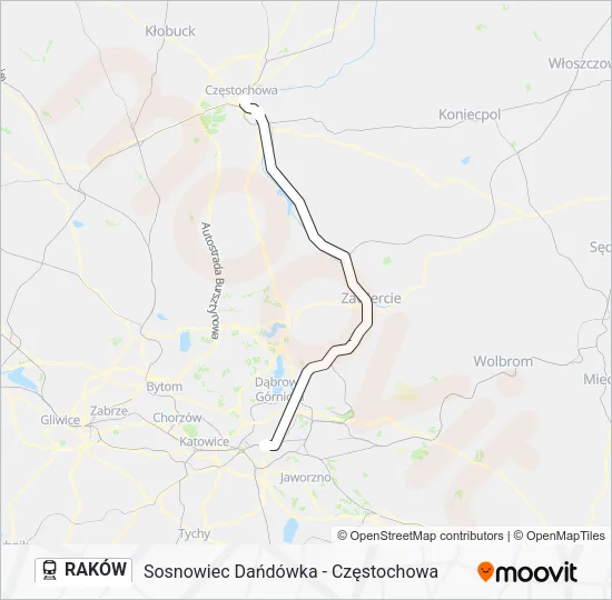 Поезд RAKÓW: карта маршрута