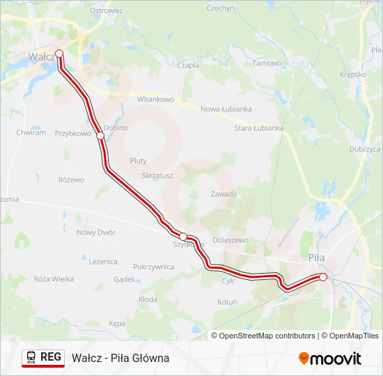 Поезд REG: карта маршрута