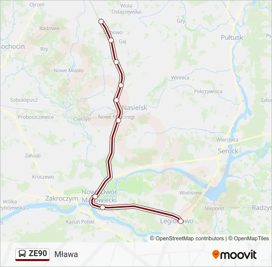 Автобус ZE90: карта маршрута