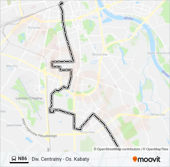 Автобус N86: карта маршрута