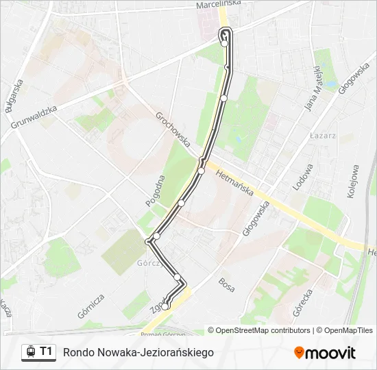 Трамвай T1: карта маршрута