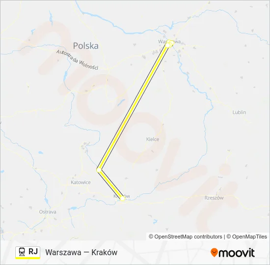Поезд RJ: карта маршрута