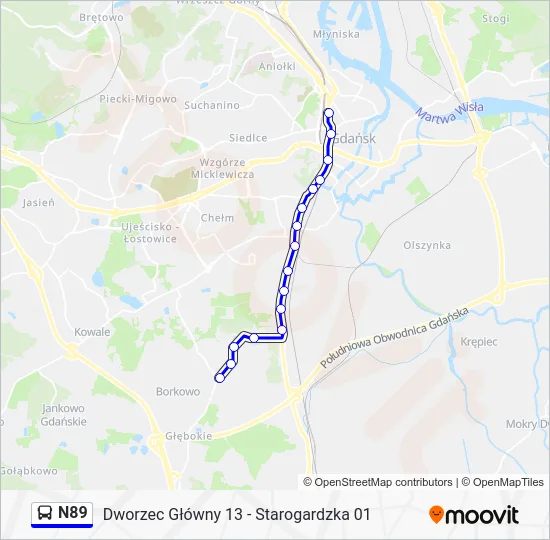 Автобус N89: карта маршрута