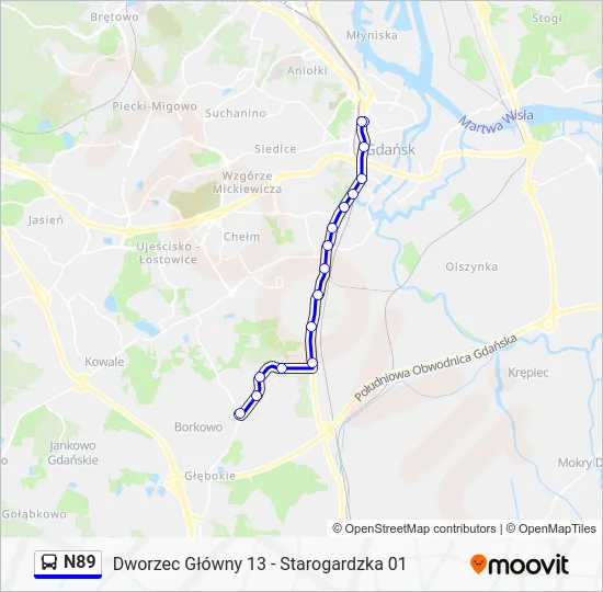Автобус N89: карта маршрута