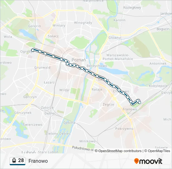 Трамвай 28: карта маршрута