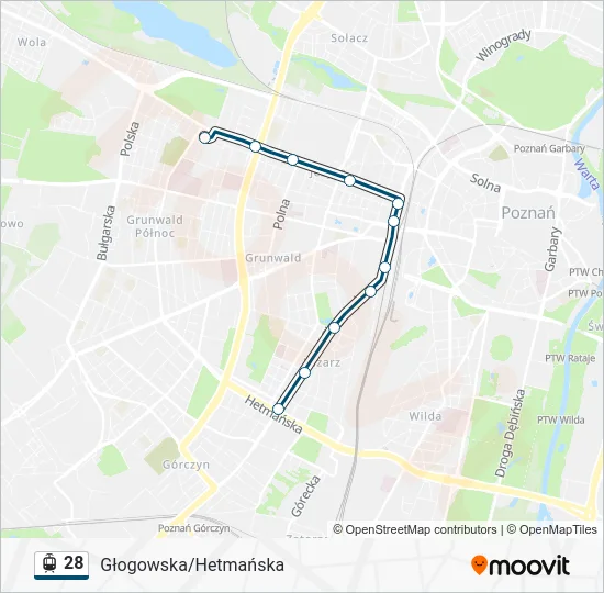 Трамвай 28: карта маршрута