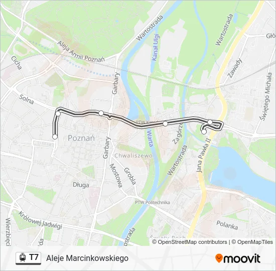 Трамвай T7: карта маршрута