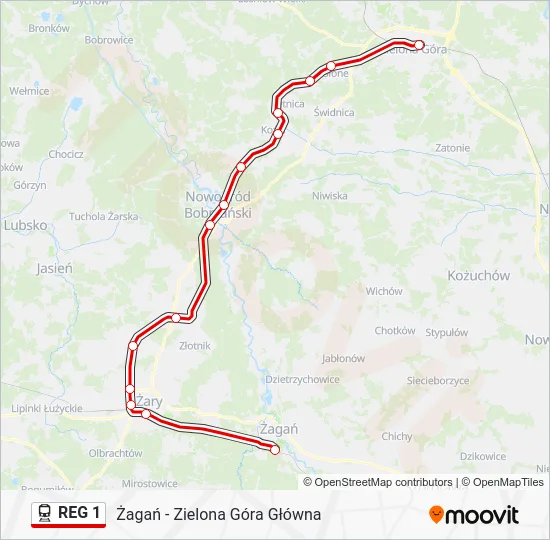 Поезд REG 1: карта маршрута