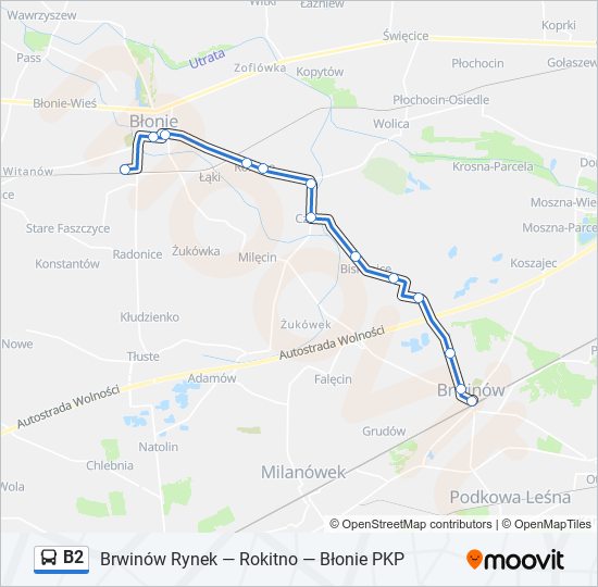 Mapa linii autobus B2