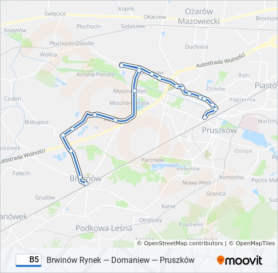 Mapa linii autobus B5