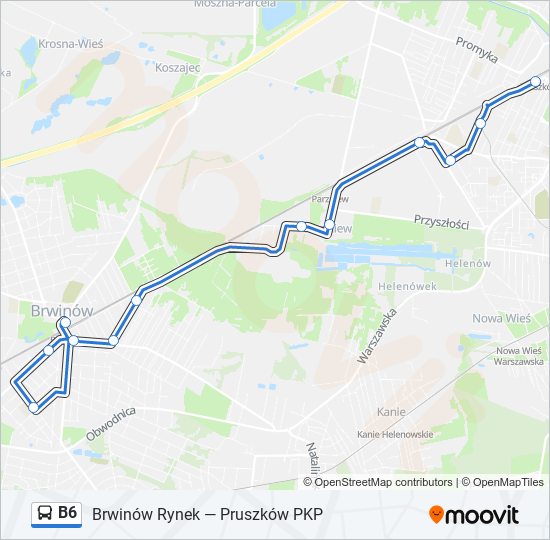 Mapa linii autobus B6