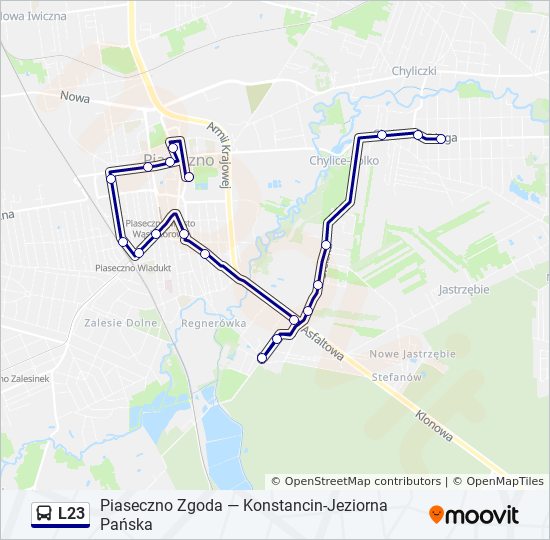 Mapa linii autobus L23