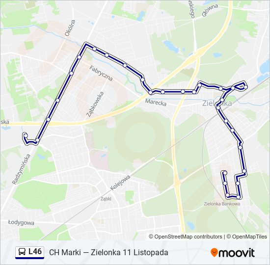 Mapa linii autobus L46