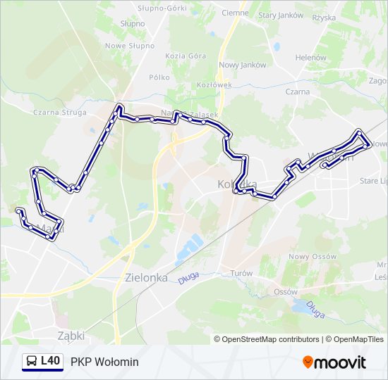 Mapa linii autobus L40