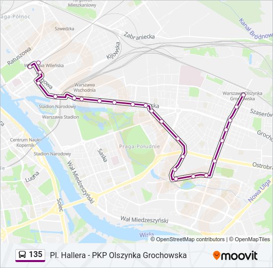 135 bus Line Map