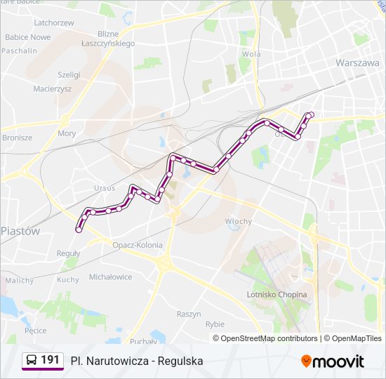 Mapa linii autobus 191