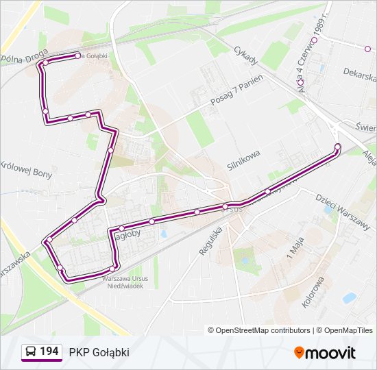 Mapa linii autobus 194