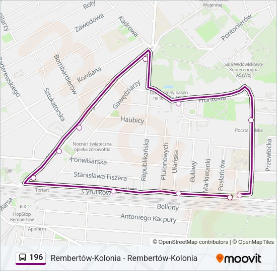 Mapa linii autobus 196