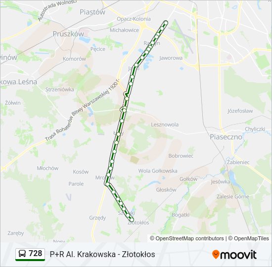 Mapa linii autobus 728