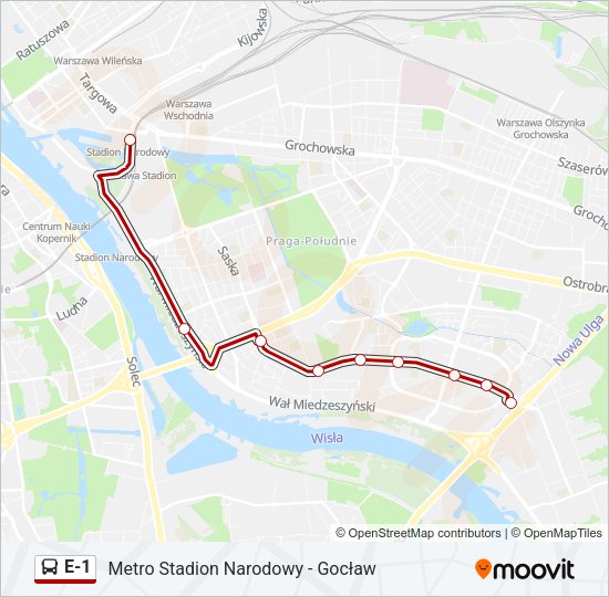 E-1 bus Line Map