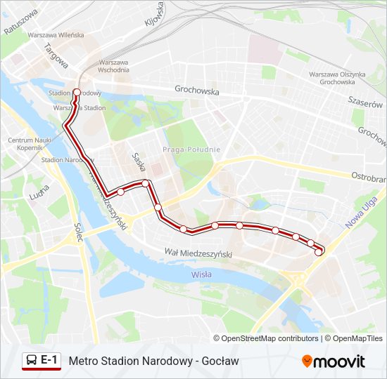 E-1 bus Line Map