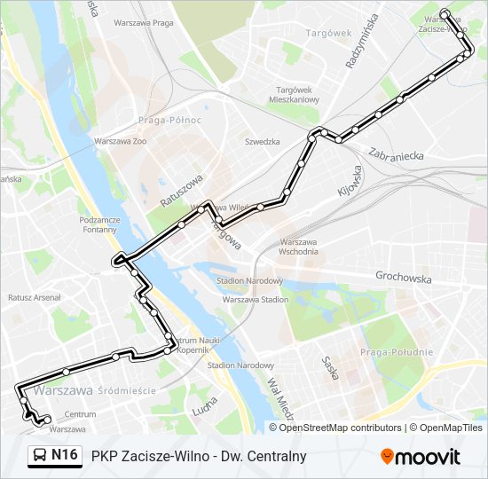 N16 bus Line Map