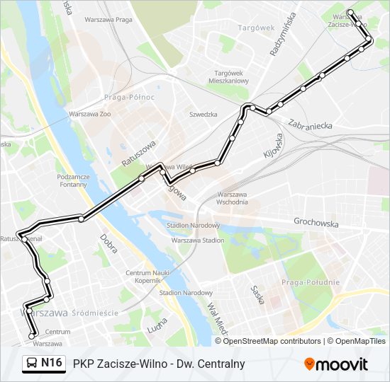 N16 bus Line Map