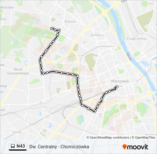 N43 bus Line Map