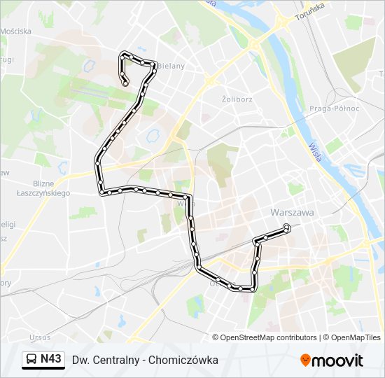 N43 bus Line Map