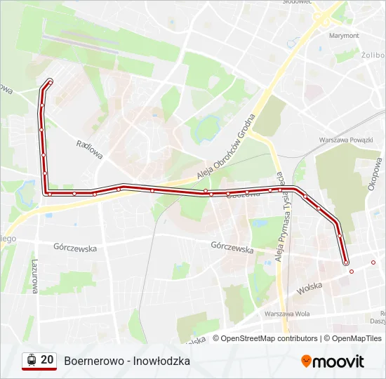 Трамвай 20: карта маршрута