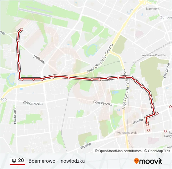Трамвай 20: карта маршрута