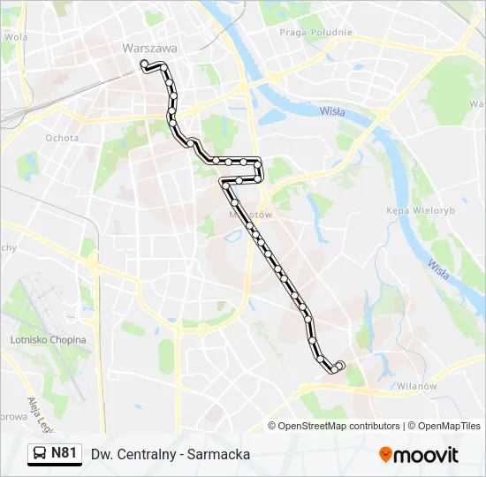 Автобус N81: карта маршрута