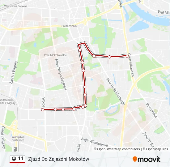 Трамвай 11: карта маршрута