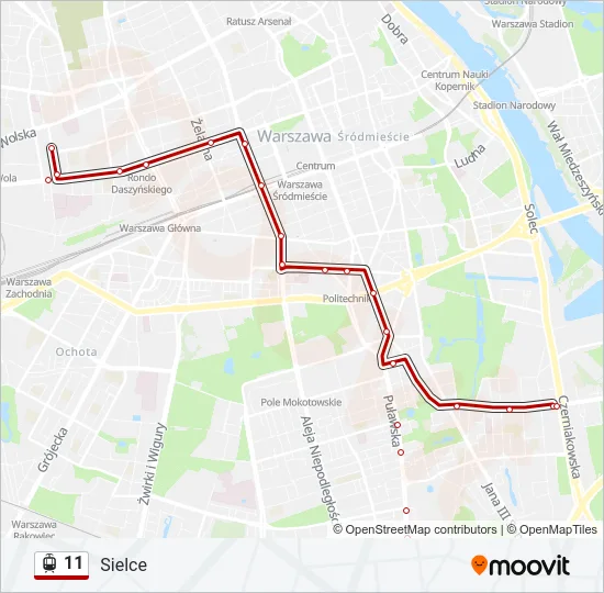Трамвай 11: карта маршрута