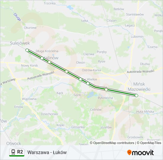 Mapa linii kolej R2