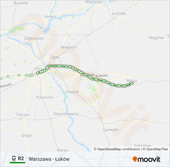 Mapa linii kolej R2