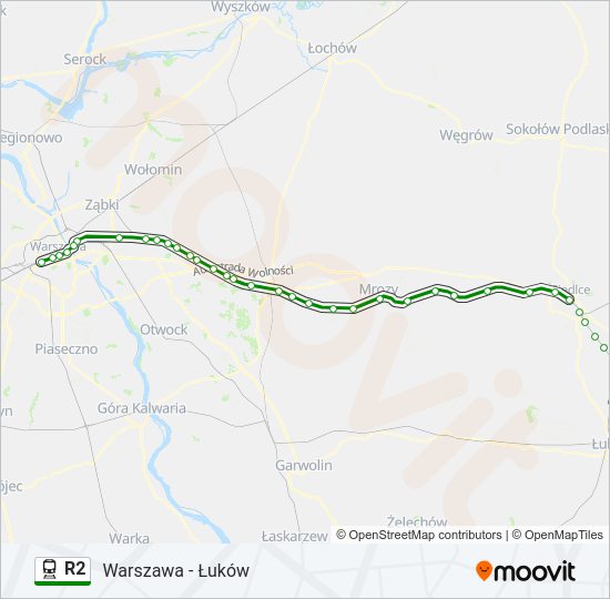 Mapa linii kolej R2