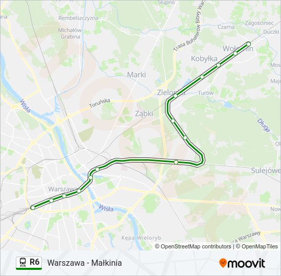Mapa linii kolej R6