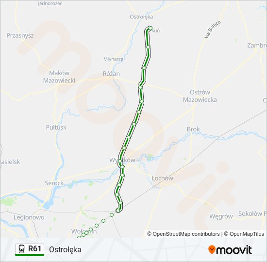 Mapa linii kolej R61