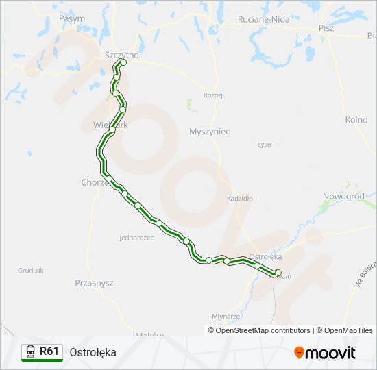 Mapa linii kolej R61