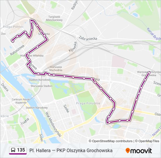 135 bus Line Map