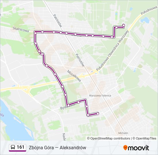 Mapa linii autobus 161