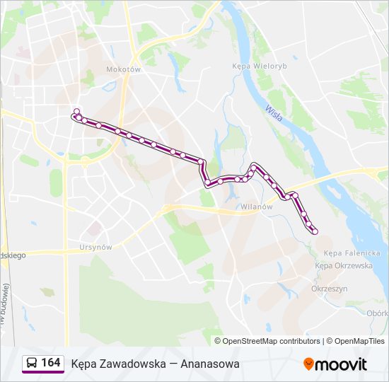 Mapa linii autobus 164