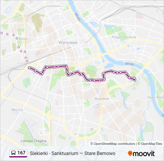 Mapa linii autobus 167