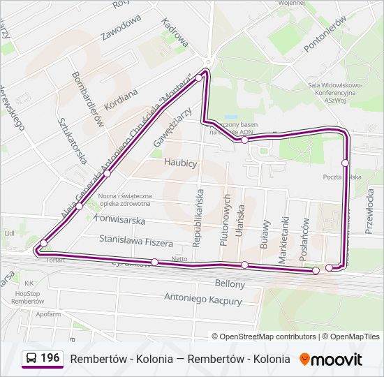 Mapa linii autobus 196