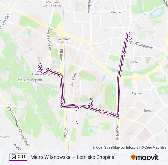 Mapa linii autobus 331