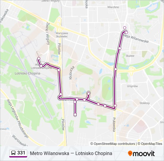 Mapa linii autobus 331