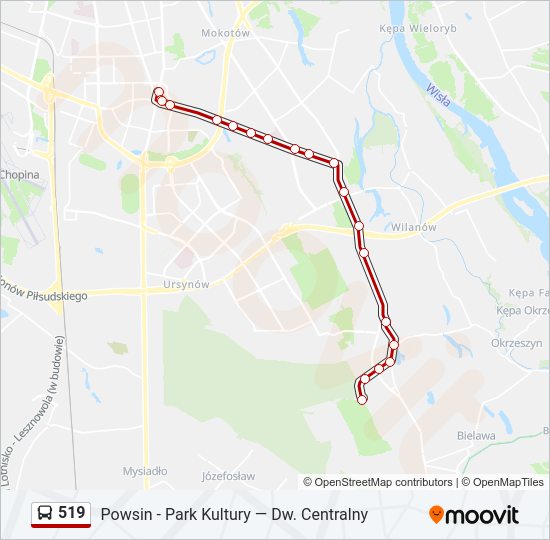 Mapa linii autobus 519