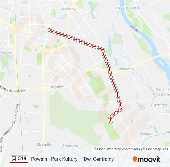 Mapa linii autobus 519