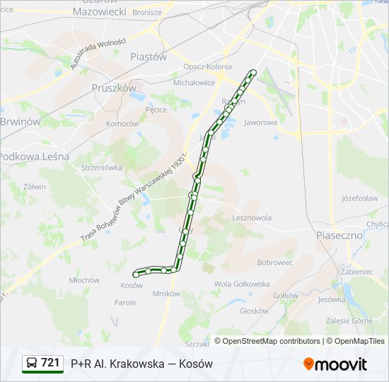 Mapa linii autobus 721